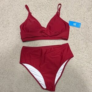 NWT CUPSHE Wine Red Bikini Set Size M